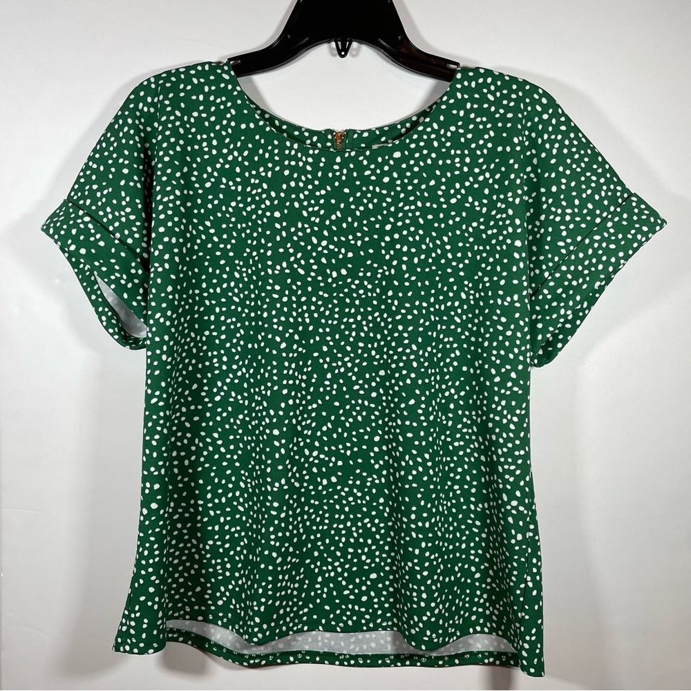 Melloday Green Polka Dot Short Sleeve Top Blouse Shirt